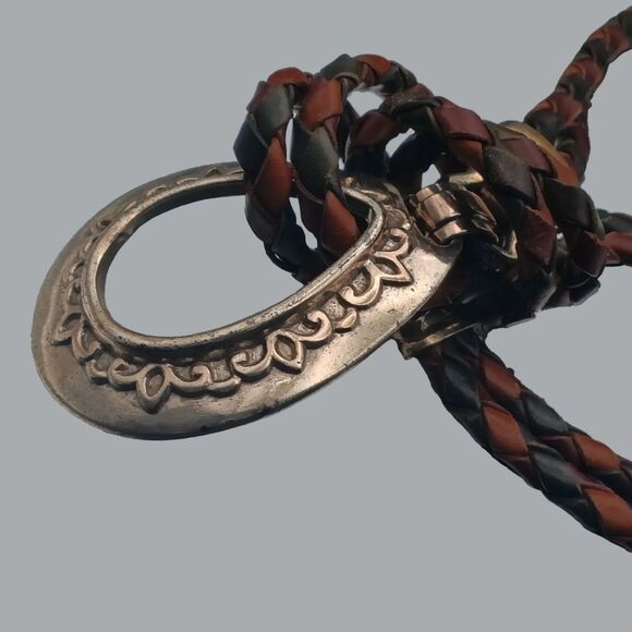 1994 Possibly Brighton Taiwan R.O.C Braided Leather Silver Tone Belt 52” Boho